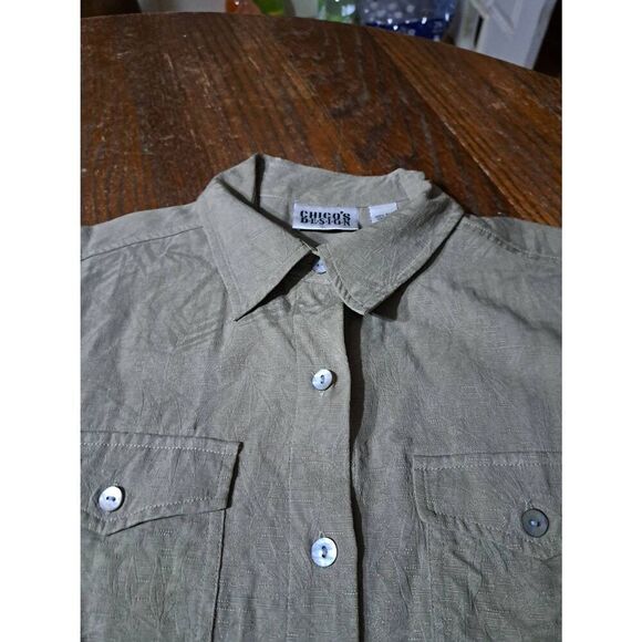 Small Size 4 Chicos Designs Size 0 Brown Silk Tropical Leaf Pattern Blouse Shirt - Picture 3 of 6